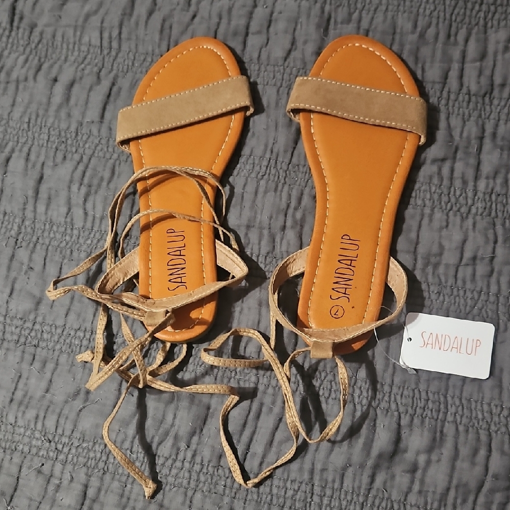 Brand New! Never Worn! Tan Lace-Up Sandals for Women